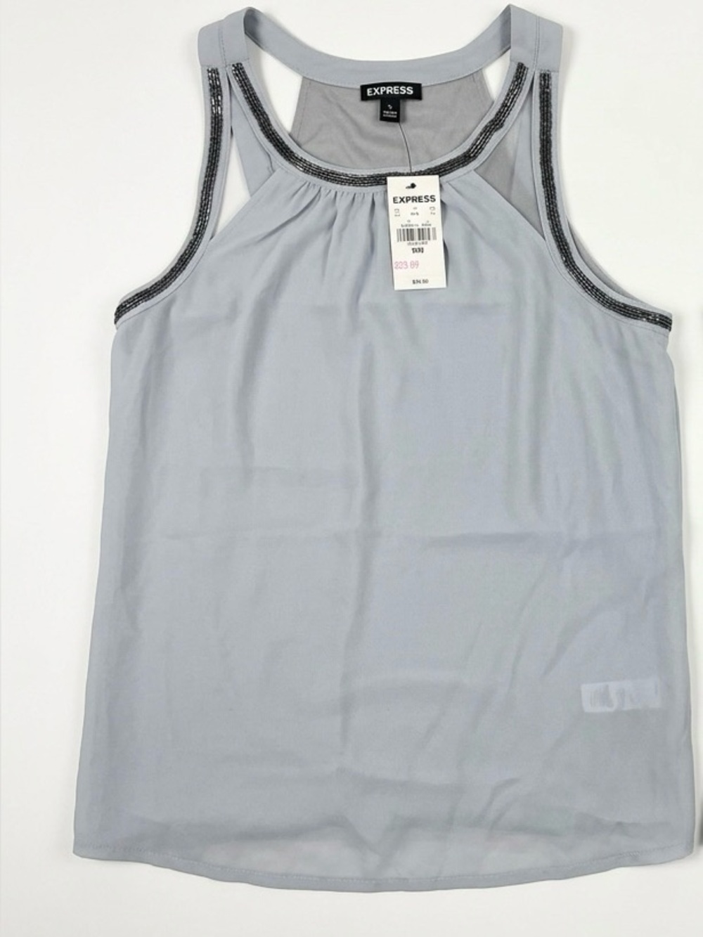 Express Light Gray Beaded Racerback Tank